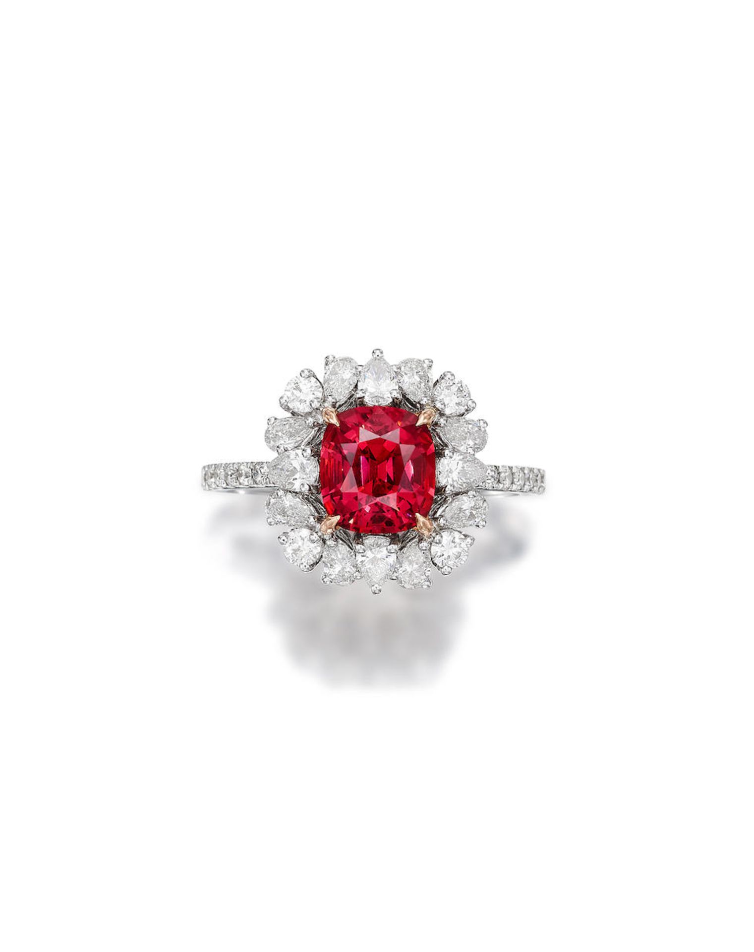 PINKISH-ORANGE SPINEL AND DIAMOND RING