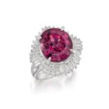 RHODOLITE GARNET AND DIAMOND RING