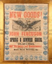 Two Framed 'New Goods' Broadsides, mid-Atlantic United States, 1853-60. One sheet printed in bl...