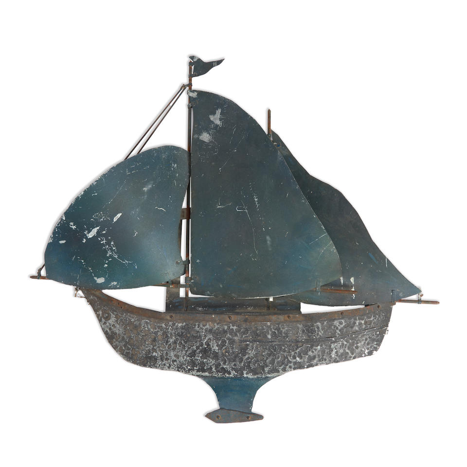 Painted Sheet Iron Sculpture of a Sailboat, America, mid-20th century.