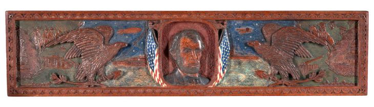 Carved Walnut and Polychrome Painted Patriotic Panel, Homer A. Jukes (Canadian-American, 1889-19...