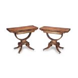 A pair of George IV rosewood and brass inlaid card tables (2)