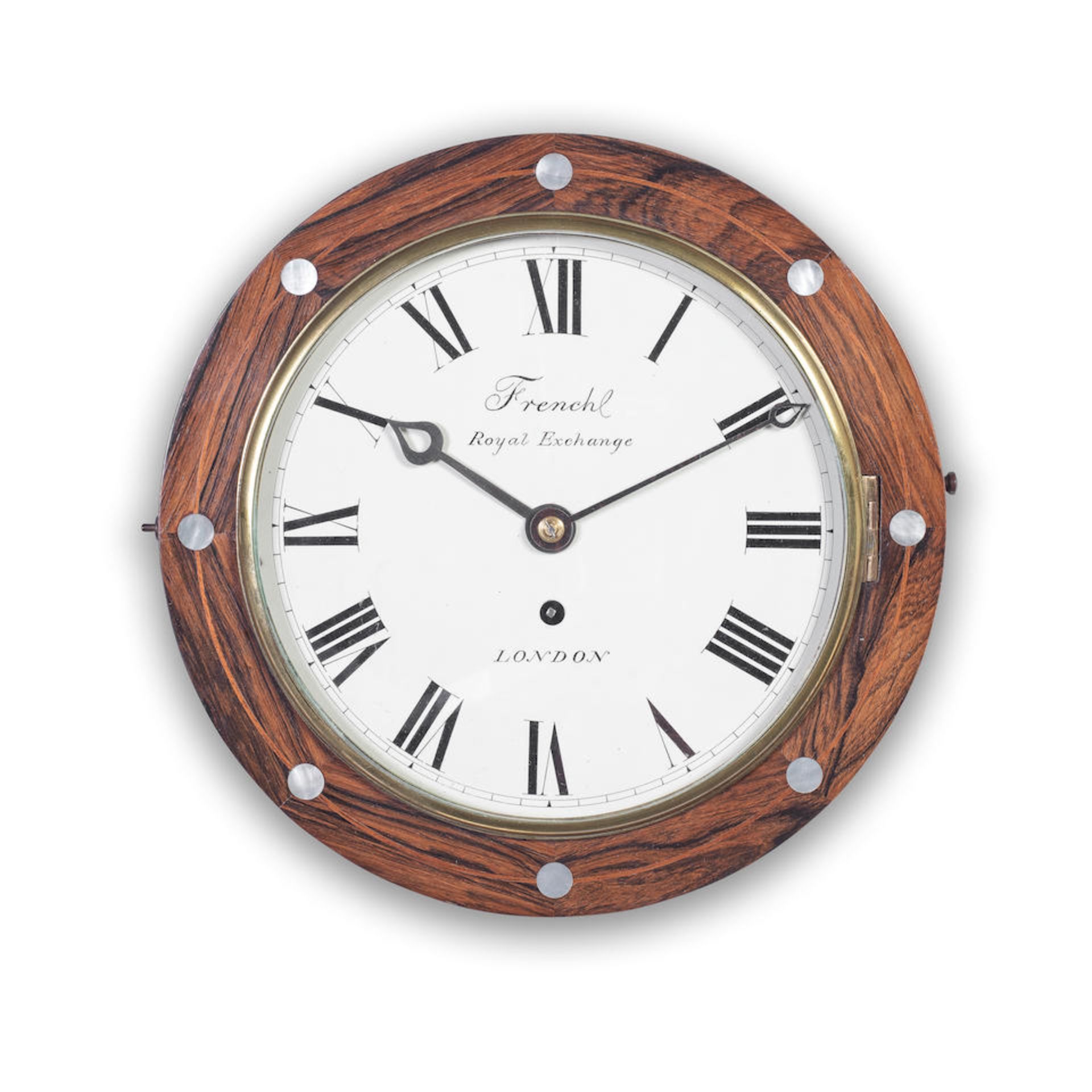 A mid 19th century rosewood and mother of pearl inlaid and strung wall timepiece the dial signed...