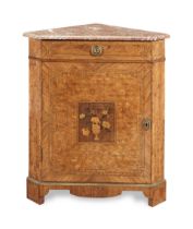 A French late 19th century rosewood, tulipwood, fruitwood marquetry and parquetry encoignure or ...