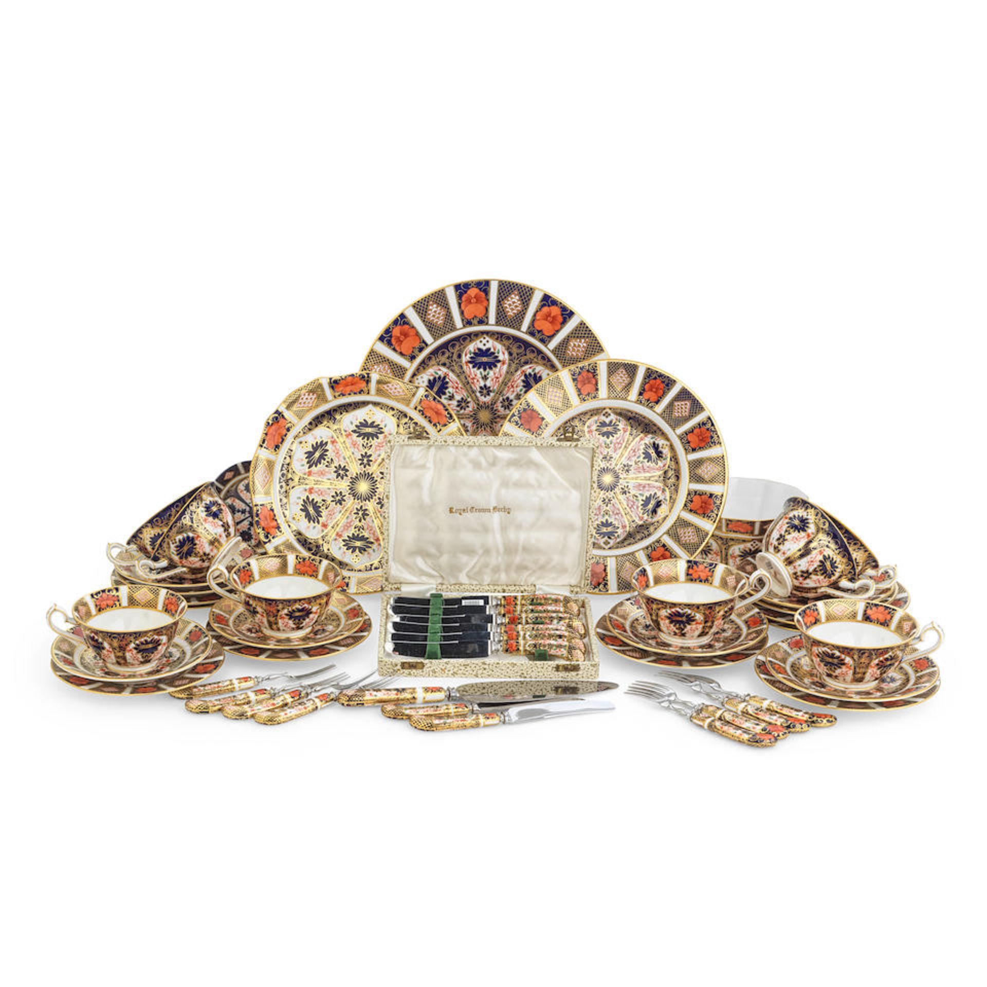A Royal Crown Derby Imari pattern 1182 part tea service for eight place settings and other match...