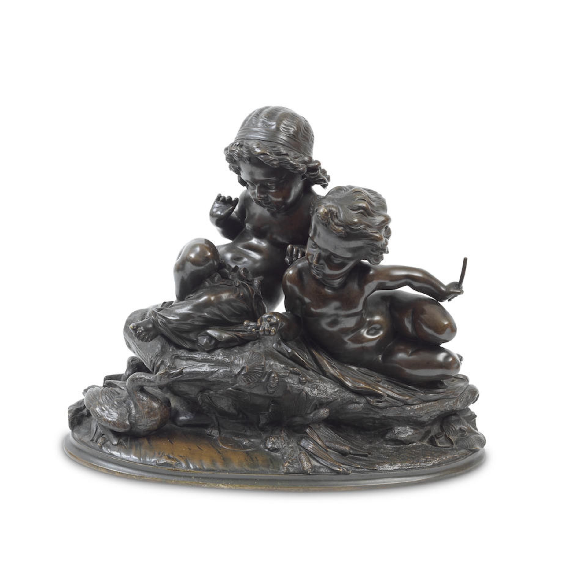 A French patinated bronze model of two putti ('Deux Amours') 20th century