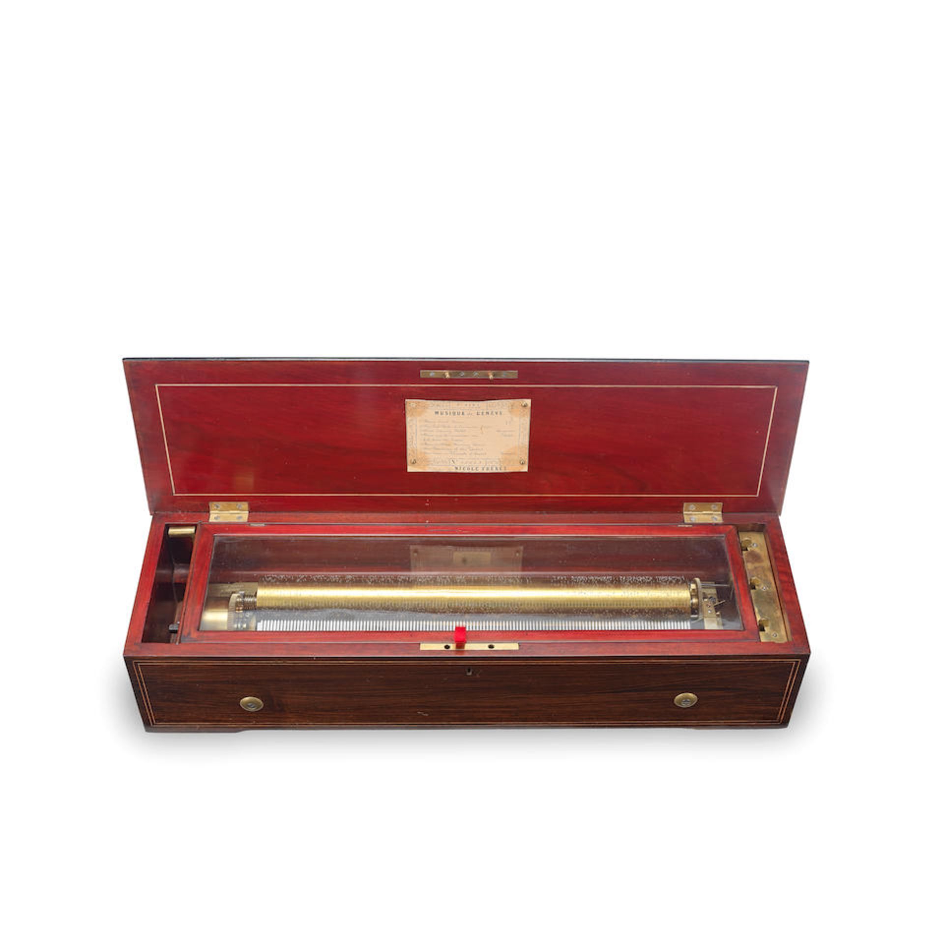 A Nicole Freres Lever-Wind Fortepiano Musical Cylinder Box, Swiss, circa 1880,