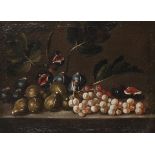 Roman School, 17th Century Figs and grapes on a stone ledge