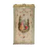 A French Aubusson wall hanging 19th century, 275cm x 160cm approximately, the tie backs 300cm, t...