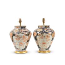 A pair of Japanese Imari porcelain vases, adapted as lamp bases probably late Meiji period (2)