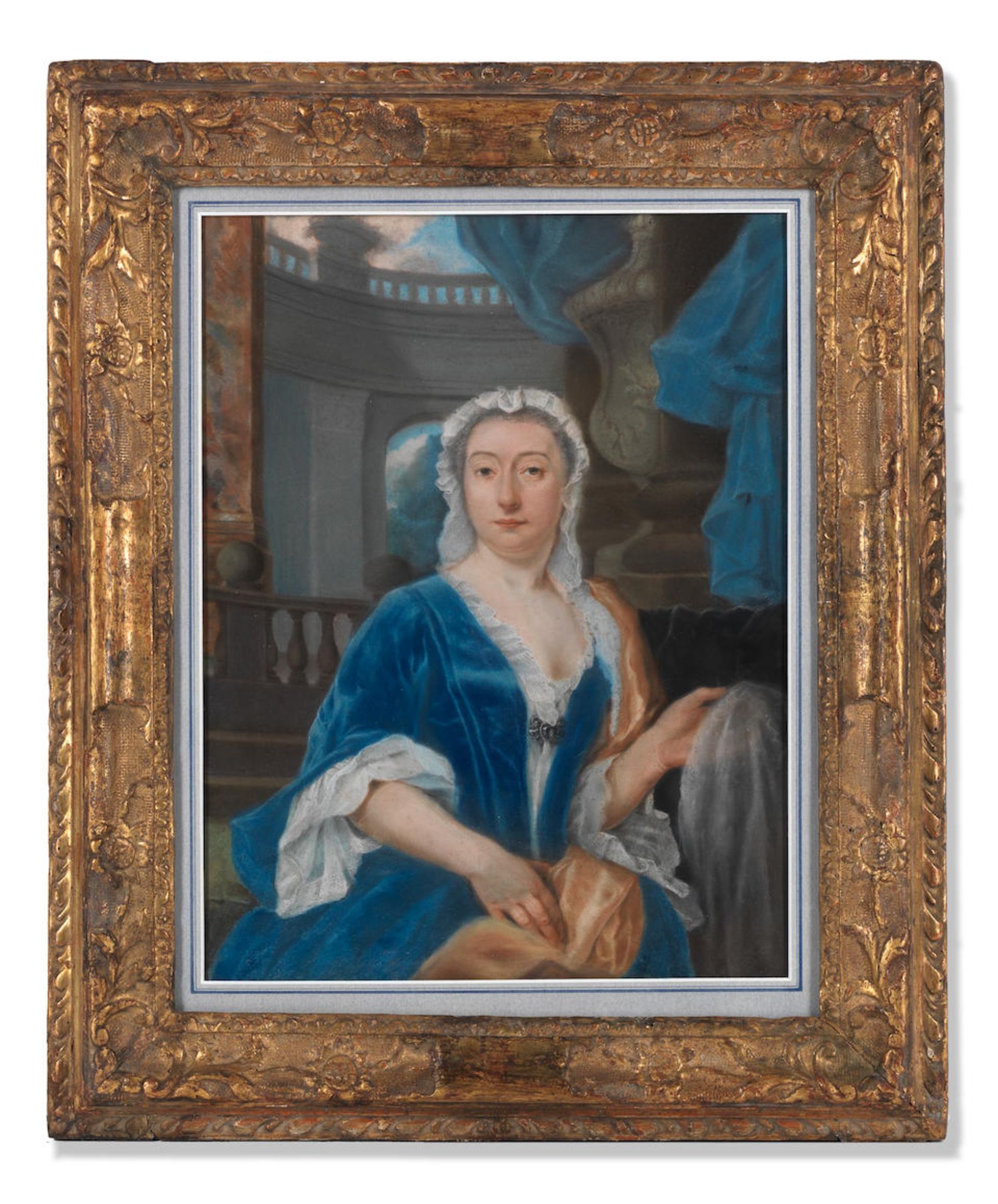 English School, 18th Century Portrait of a lady in a palace interior, circa 1750 - Bild 2 aus 3