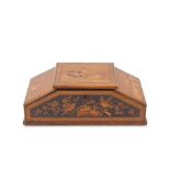 A late 19th century Italian 'Sorrento ware' olive wood and marquetry inlaid stationary box