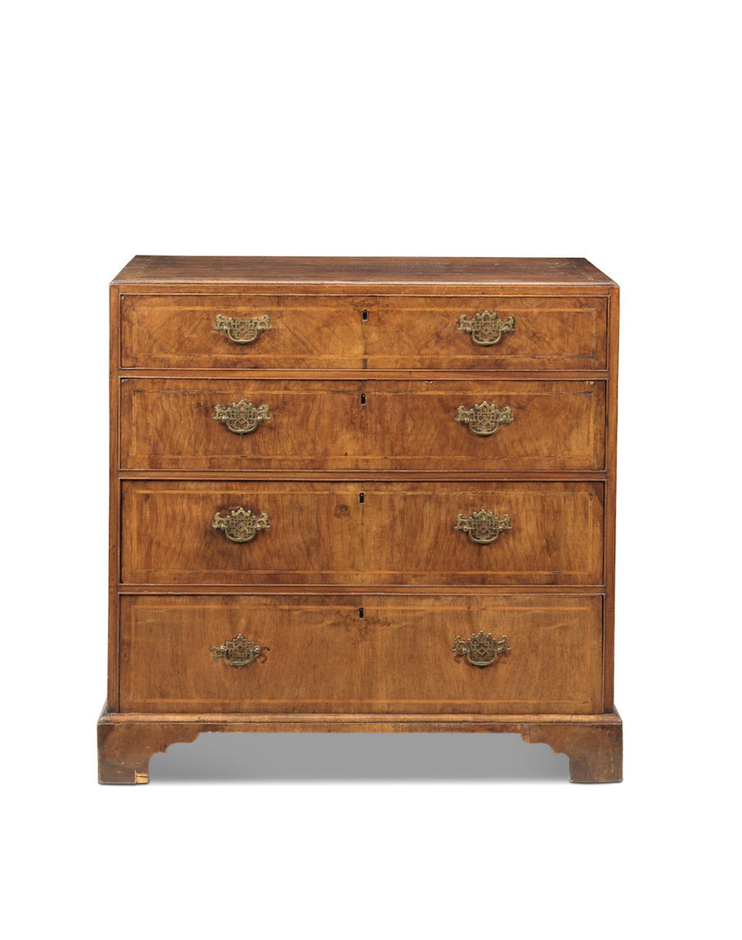 A George II caddy top walnut chest of tall proportions