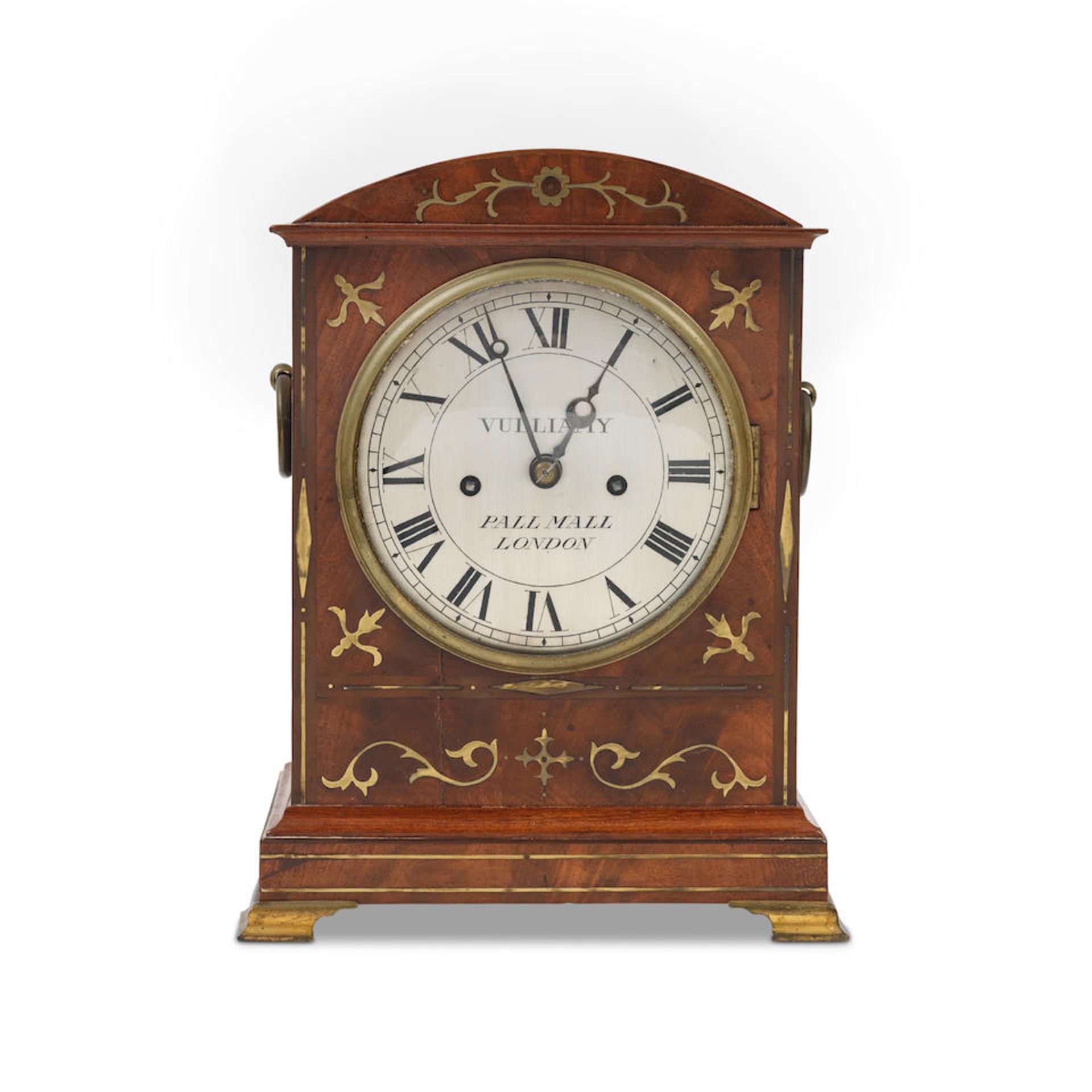 An early 19th century mahogany and brass inlaid bracket/table clock the dial signed Vulliamy, Pa...