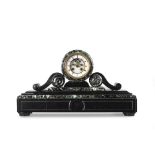 A late 19th century French Verde Antico and black Belgium slate mantel clock the movement stampe...