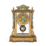 An early 20th century gilt brass and green jasper porcelain mounted mantel clock the dial signed...