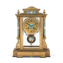 An early 20th century gilt brass and green jasper porcelain mounted mantel clock the dial signed...