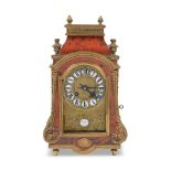 A late 19th/early 20th century French brass mounted tortoiseshell mantle clock the dial with app...