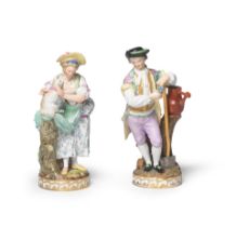 A pair of Meissen figures of a gardener and shepherdess late 19th century