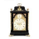 A late 18th century ebonised table clock with calendar the signed dial for John Starey, Royal E...