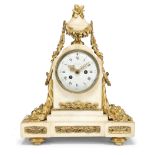 A late 18th century French ormolu and marble mantel clock the dial Jubel, Paris