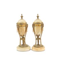 A pair of 19th French century marble and gilt bronze mounted cassolettes in the Louis XVI style (2)