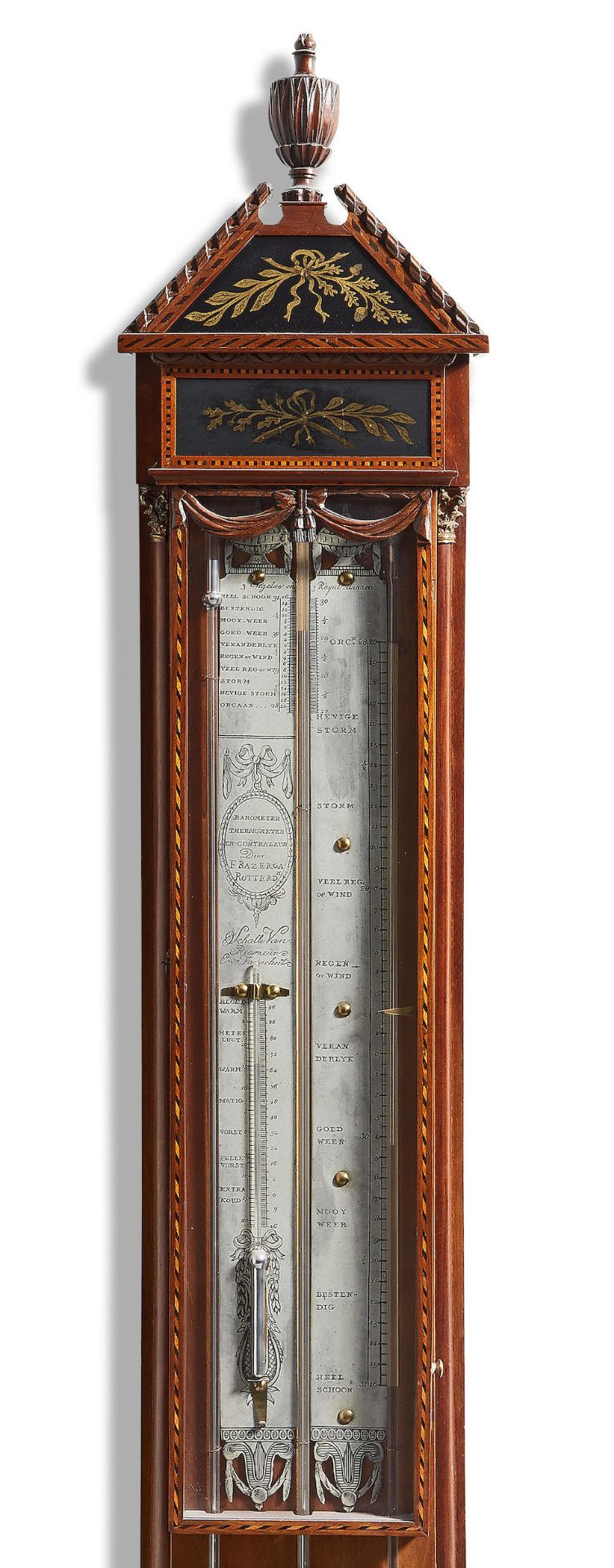 An early 19th century carved and inlaid mahogany Dutch contra-barometer signed F. Bazerga, Rott... - Image 3 of 3