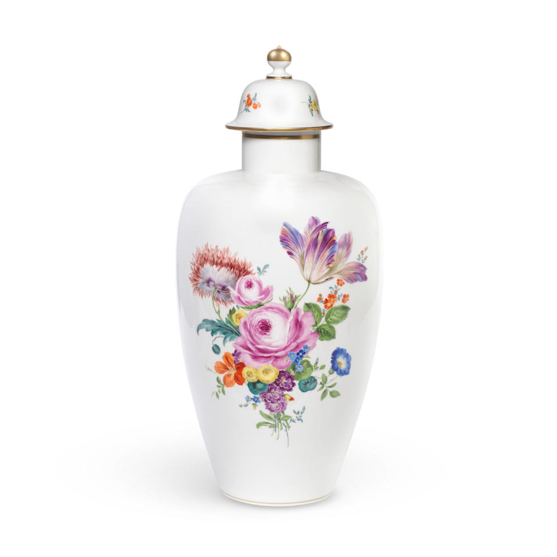 A large Meissen porcelain floral vase and cover third quarter 20th century, circa 1957-1972 (2)