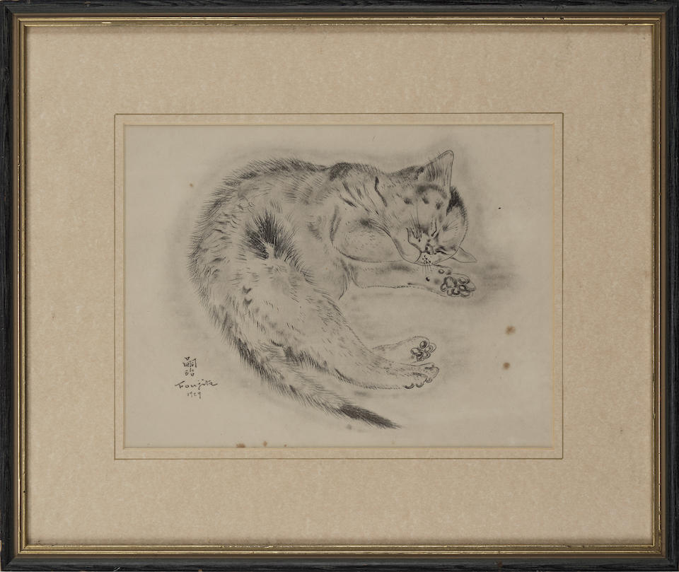 After Tsuguharu Foujita (Japanese, 1886-1968): An etching of a reclining cat
