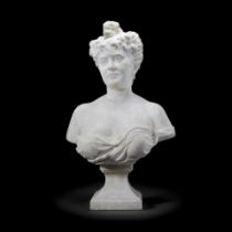 Donatien Pierre Saurin (French, 1841-after 1914): A carved white marble bust of a belle epoque lady