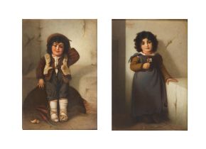A pair of late 19th century Berlin (KPM) porcelain plaques depicting two young children mounted ...