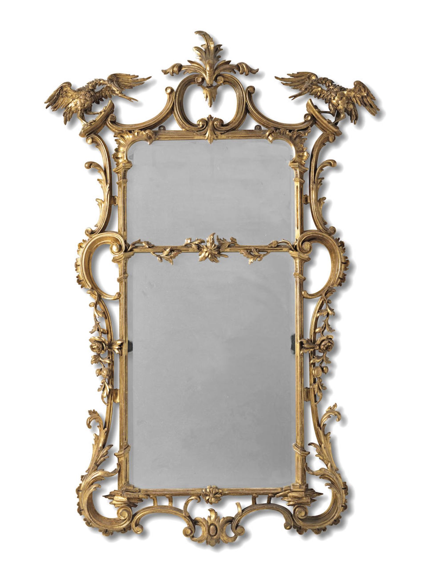 A mid Victorian giltwood mirror 1850-1875, in the George III Chippendale style