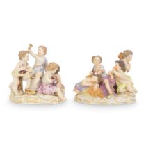 A pair of Meissen porcelain figural groups from the Four Seasons, emblematic of Summer and Autum...