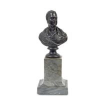 A first quarter 19th century English patinated bronze bust depicting Sir Walter Scott, together ...