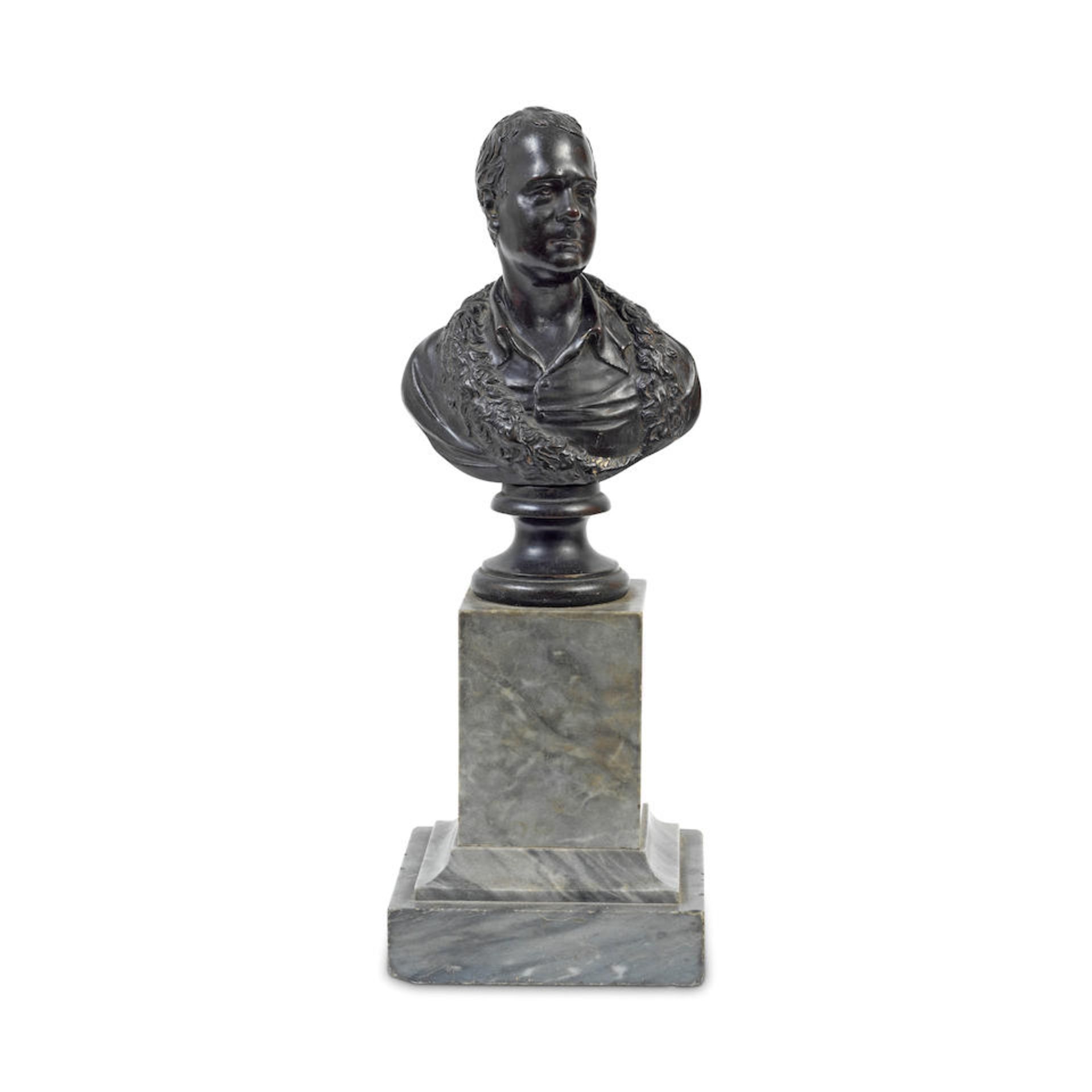 A first quarter 19th century English patinated bronze bust depicting Sir Walter Scott, together ...