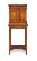 An Edwardian Sheraton revival satinwood and polychrome decorated bonheur du jour Circa 1910