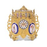 A third quarter 19th century French gilt bronze and porcelain mounted mantel clock in the Trouba...