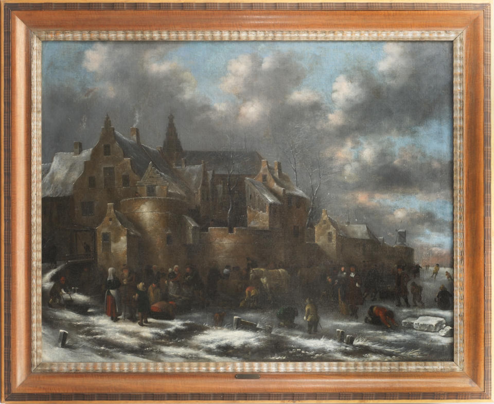 Attributed to Klaes Molenaer (Haarlem circa 1630-1676), A winter scene with figures and horses o... - Image 2 of 3