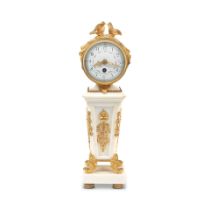 An early 20th century French gilt bronze and white marble boudoir timepiece