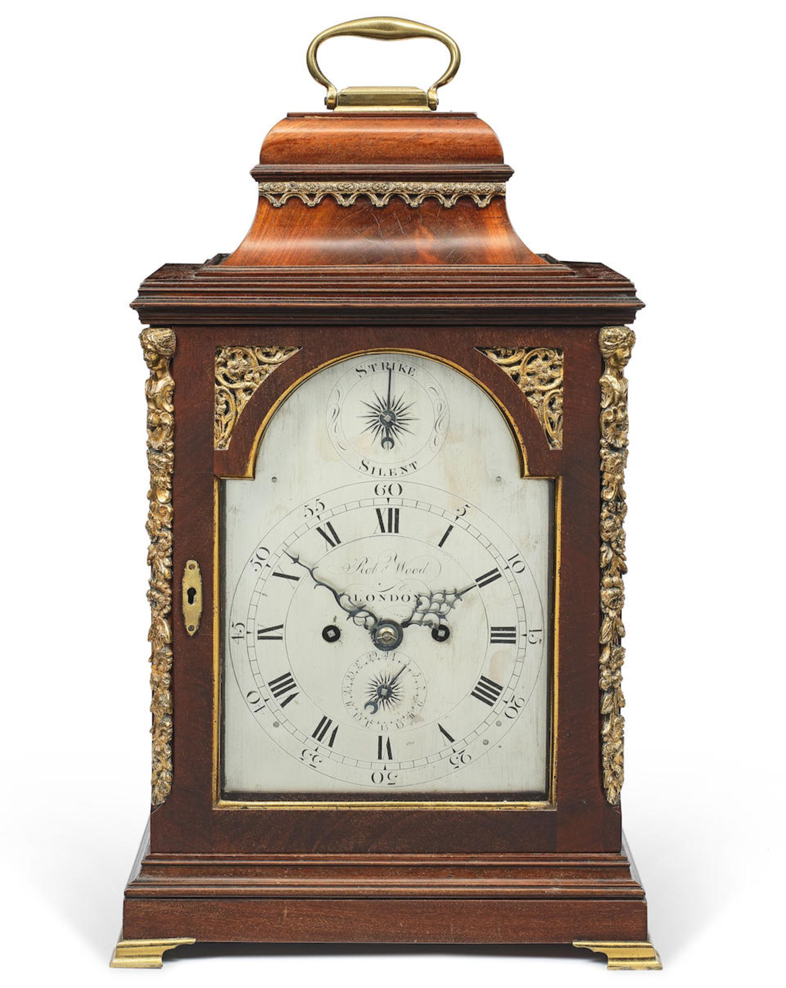 A late 18th century brass mounted mahogany bell top bracket/table clock the dial signed Robert W...