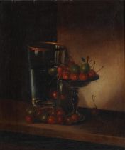 French School, 19th Century Still life with a glass and a tazza of cherries