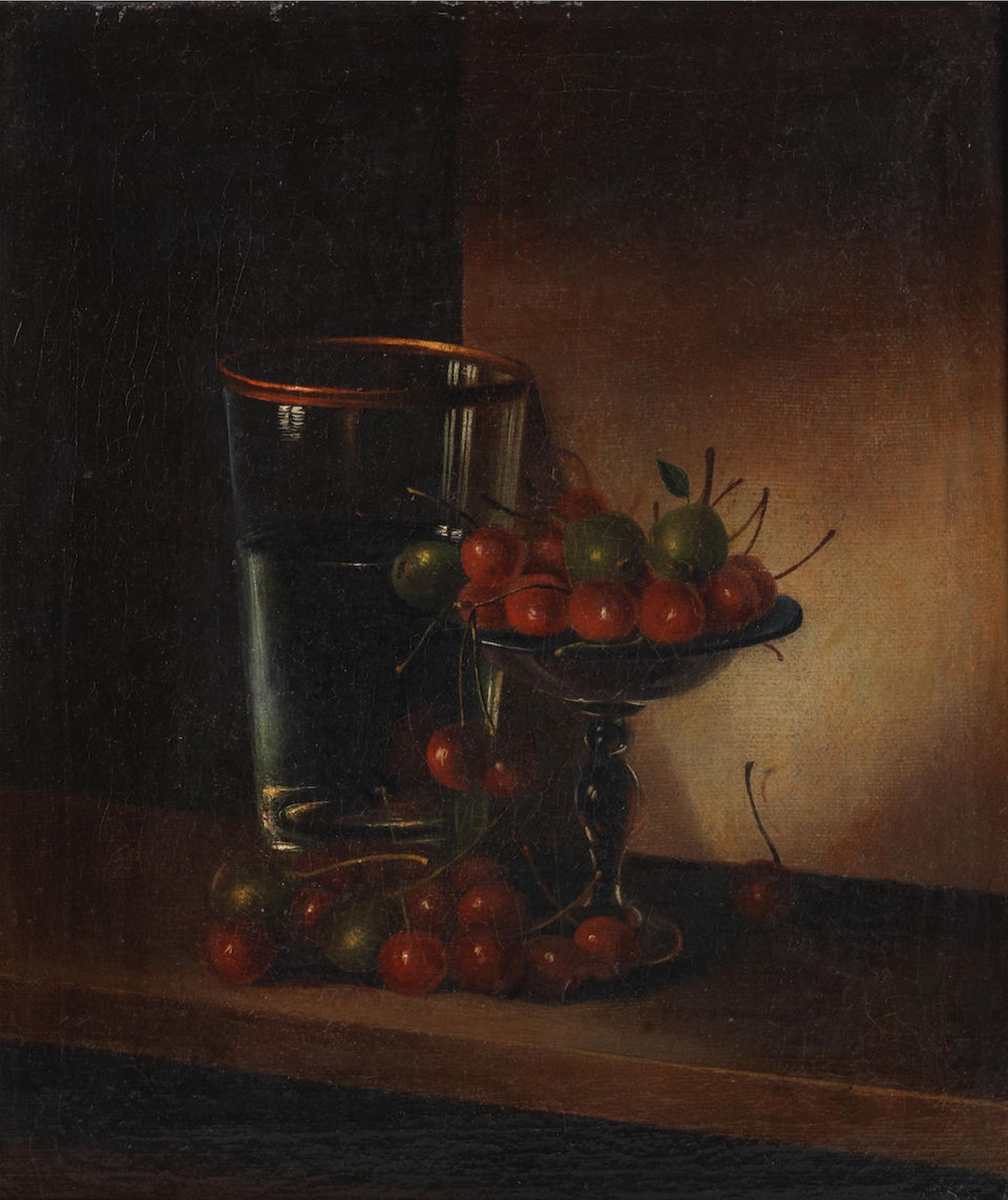 French School, 19th Century Still life with a glass and a tazza of cherries