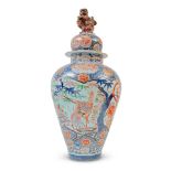 A large late 19th century Continental porcelain hall vase and cover in the Japanese Imari style ...