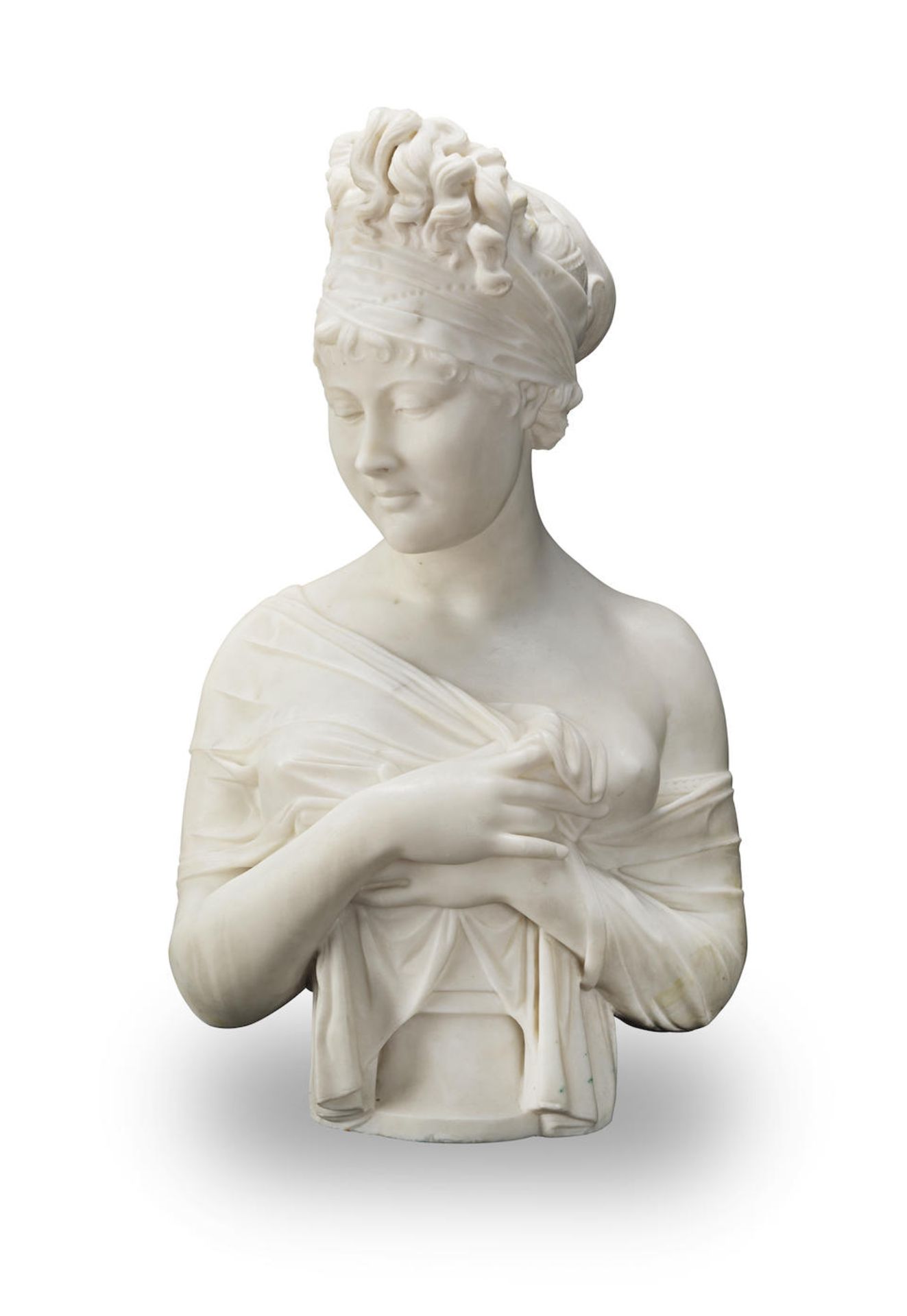 After Joseph Chinard (French 1756-1813): A late 19th/early 20th century carved white marble bust...