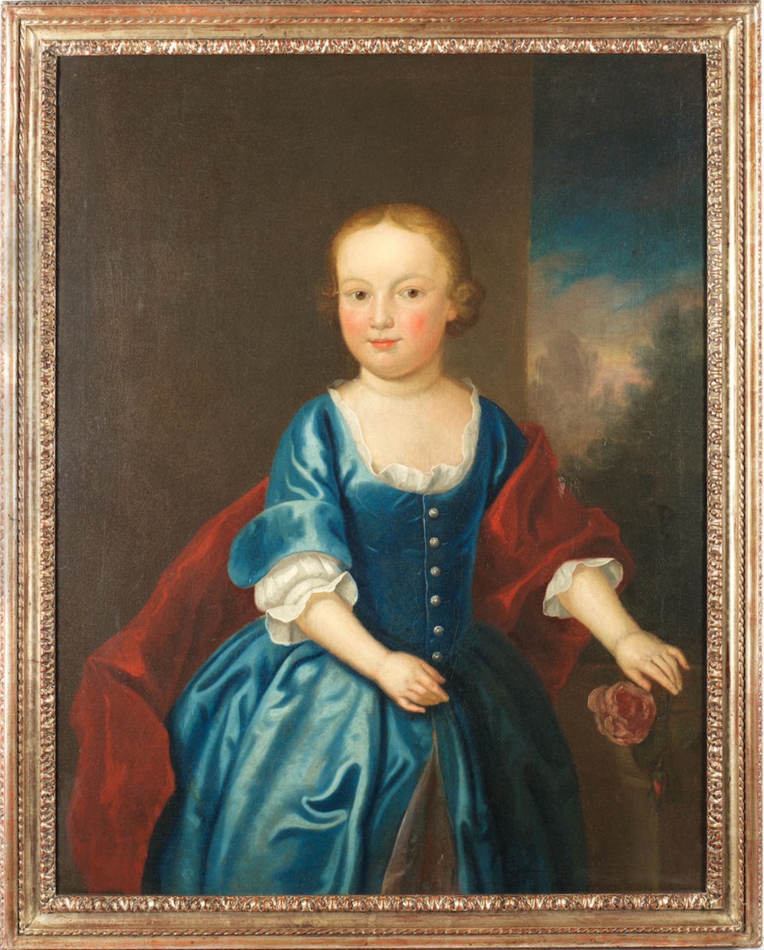 English School, 18th Century Portrait of a child, three-quarter-length, in a blue dress, holding... - Bild 2 aus 3