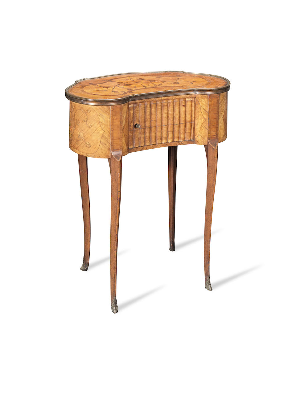 A French late 19th century tulipwood, kingwood and bois de bout marquetry table ambulant in the ...