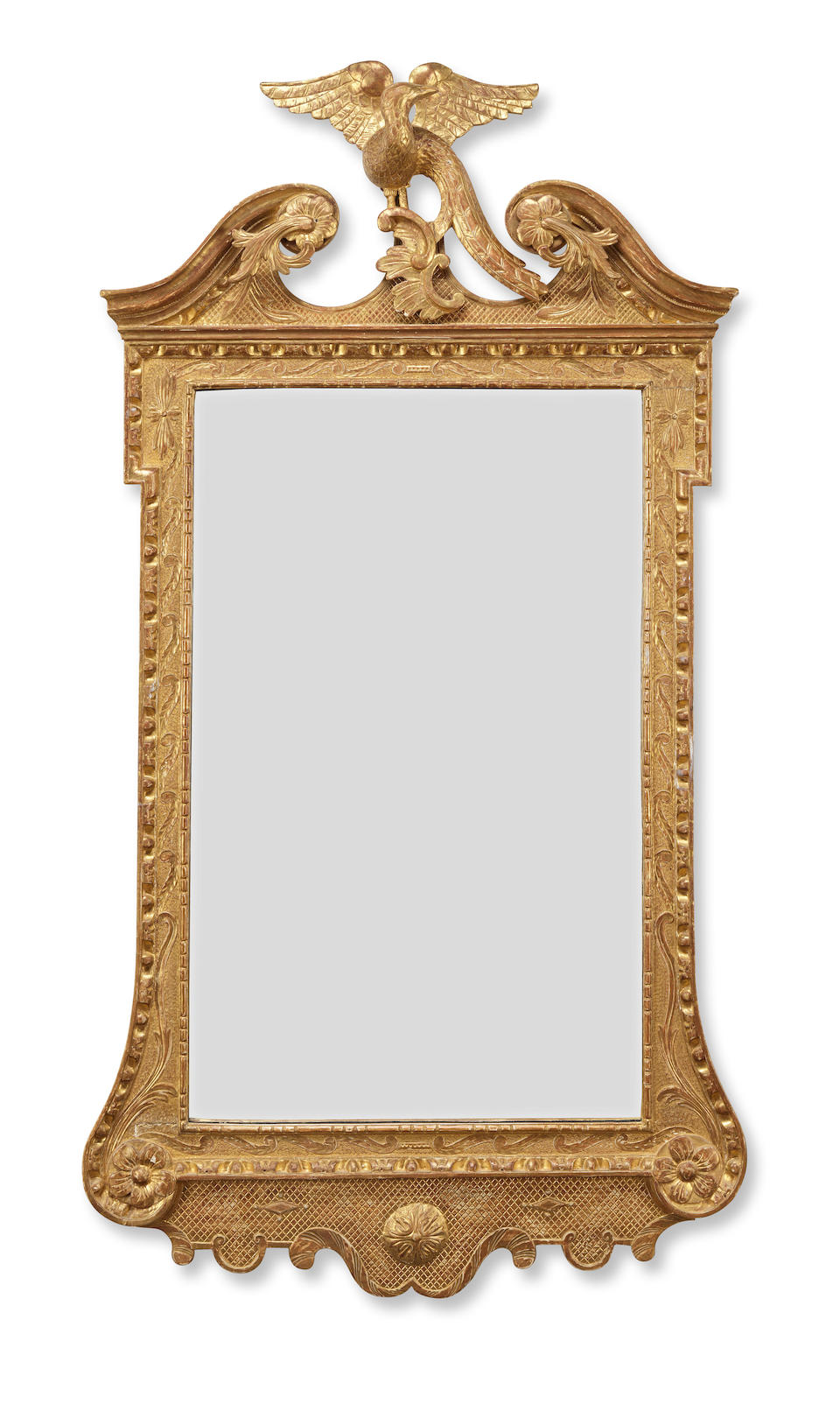 A George II giltwood and gilt gesso mirror together with its former significantly older mirror p...