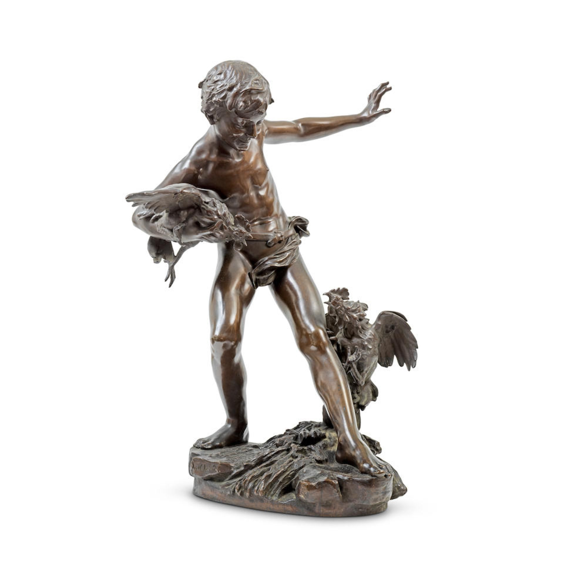 Paul-Romain Chevre (French, 1866-1914): A patinated bronze figural group of 'Combat de Coqs'