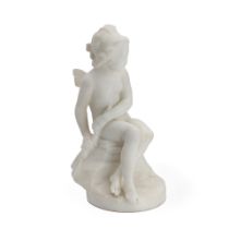 Guglielmo Pugi (Italian, 1850-1915): A carved white marble figure of a female putto