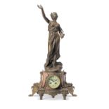 A late 19th/early 20th century patinated spelter and gilt metal mounted pink veined marble figur...